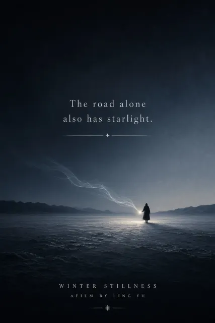 Solitary Winter Lantern Cinematic Poster