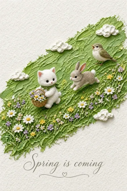 3D Miniature image example: Impasto Green Paint Spring Micro Landscape
