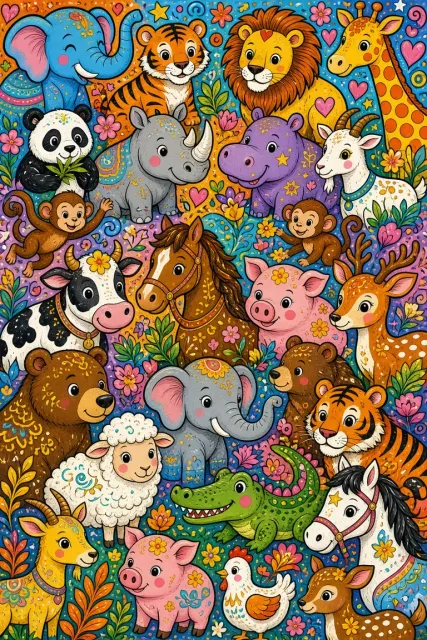 Pattern image example: Doodle Art Cartoon Animal Menagerie