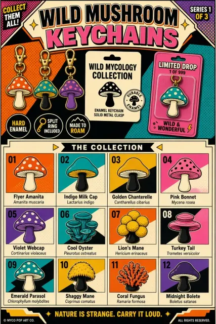 Product Design image example: Retro Pop Wild Mushroom Keychain Poster