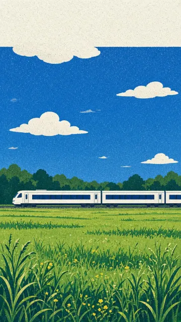 Screenprint image example: Minimalist Screenprint White Train on Grassland