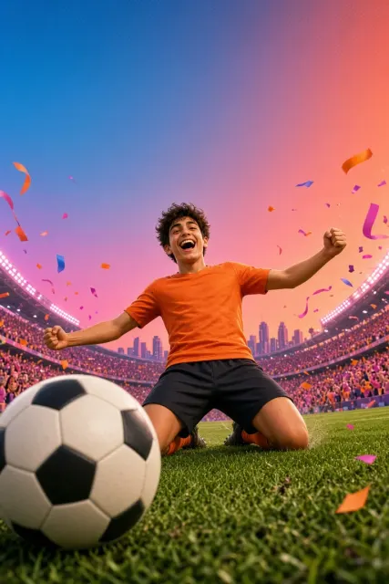 Stylized 3D Football Celebration Poster