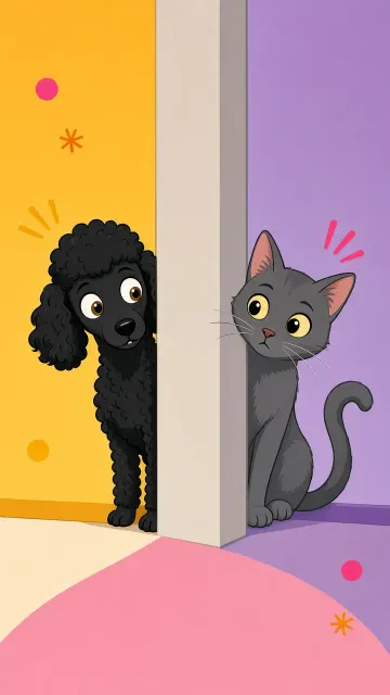 Comic image example: Black Poodle and Grey Cat Hide and Seek Comic