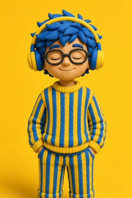 3D Clay Cartoon Blue-Haired Boy Illustration