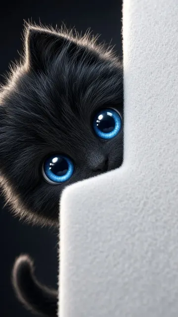 Cute Black Kitten Behind Felt Wall 3D Illustration