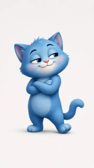 Anthropomorphic Blue Kitten Cartoon Illustration