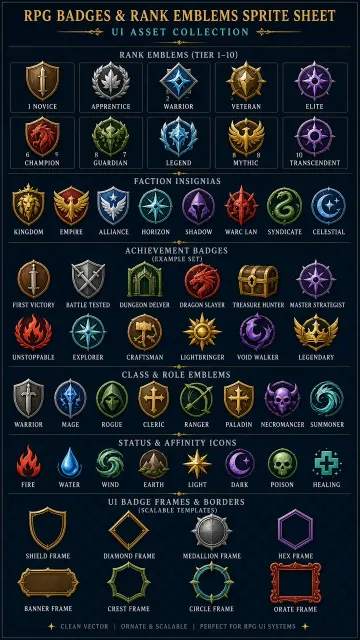 Icon Set image example: RPG Game Badge UI Asset Collection