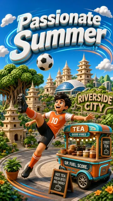 Cartoon Style image example: 3D Cartoon City Summer Soccer Poster