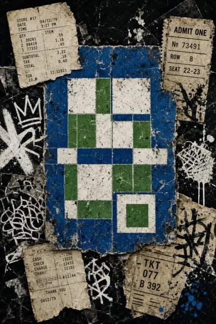 Industrial Receipt and Graffiti Mixed Media Collage