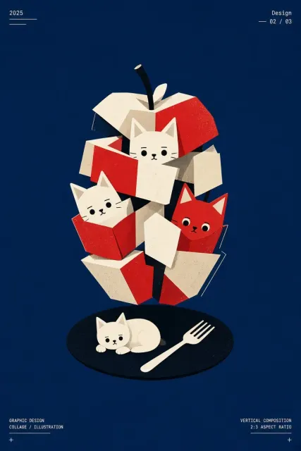 Flat Art image example: Retro Deconstructed Apple and Kittens Collage