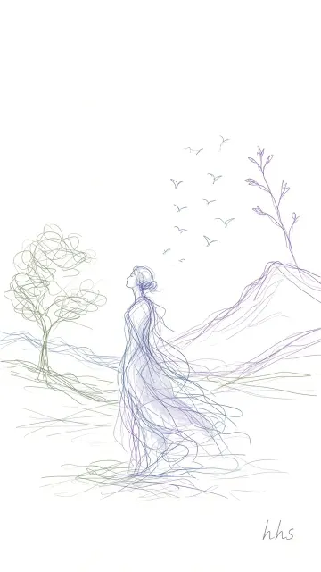 Abstract Contour image example: Minimalist Colored Line Art Silhouette