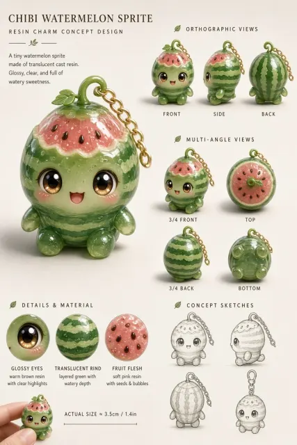 Chibi Resin Watermelon Sprite Keychain