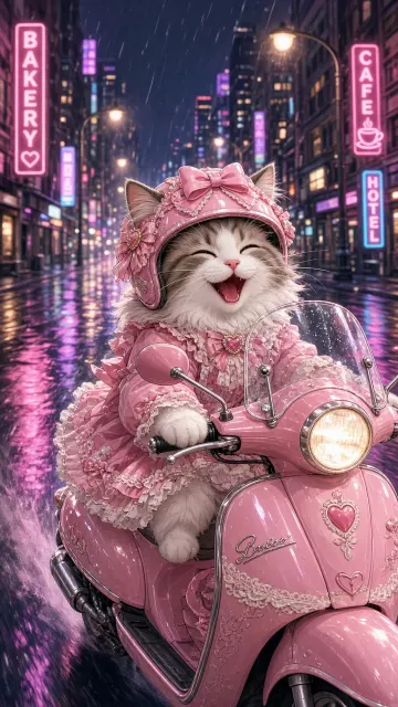Lolita Ragdoll Cat Riding Vintage Scooter