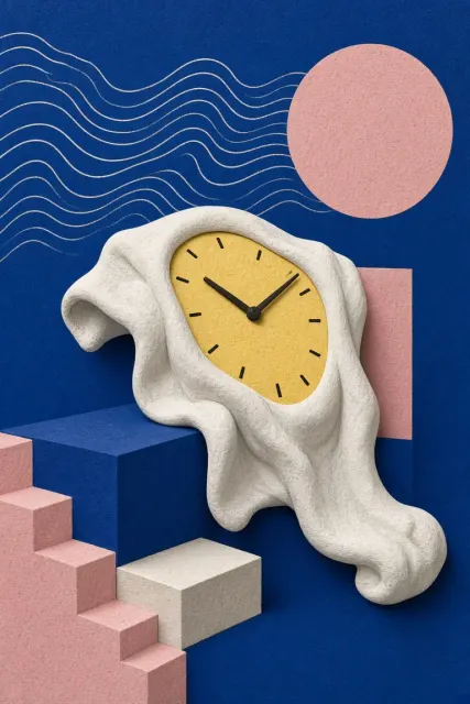 Clay Texture image example: Melting Clock 3D Paper Relief Illustration