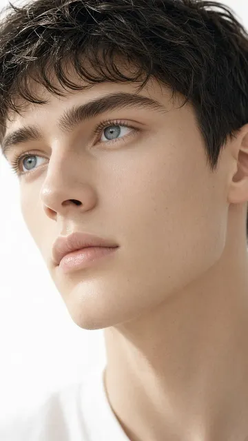 Dreamcore image example: Hyper-Realistic Young Man Face Close-Up