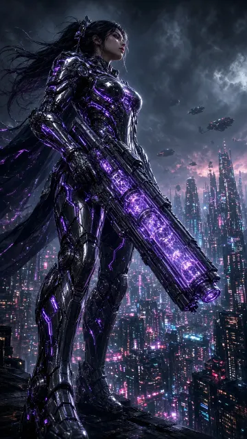 Cinematic Panorama image example: Cyberpunk Spacetime Mech Warrior