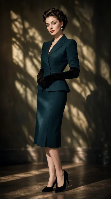 Vintage Glamour Portrait with Black Velvet Gloves