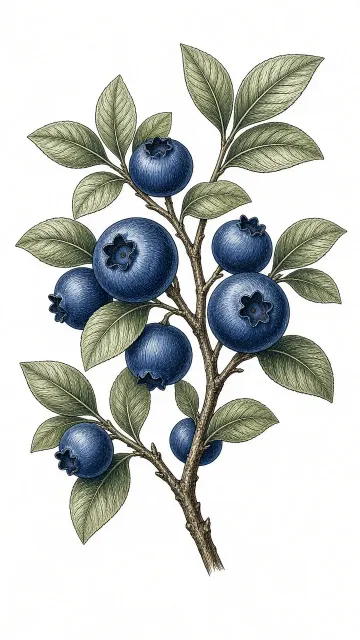 Botanical Intaglio Engraving of Blueberry Branch