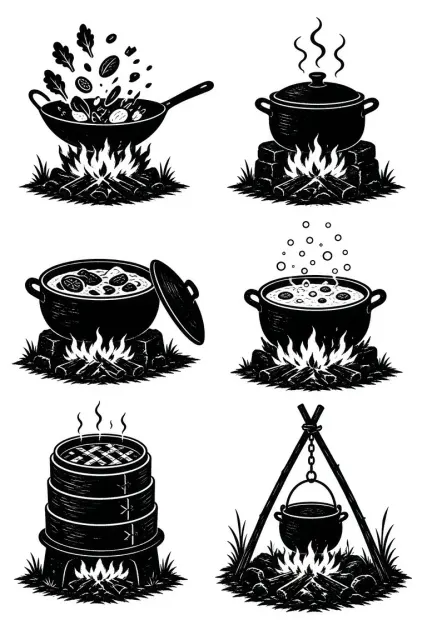 Monochrome Black & White image example: Minimalist Black and White Cooking Collagraph