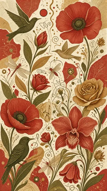 Botanicals & Flowers image example: Abstract Linear Floral Collage Poster