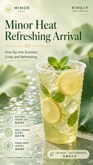 E-Commerce Marketing image example: Minor Heat Iced Lemon Green Tea Poster