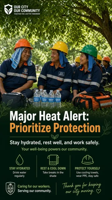 Business Professional image example: Major Heat Outdoor Worker Care Poster