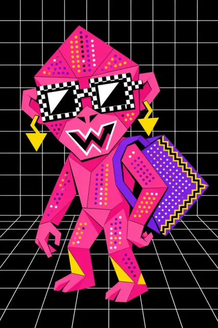Memphis Pop Art Geometric Monkey
