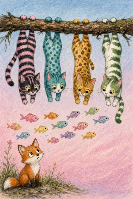 Naive Art image example: Naive Colored Pencil Cats Illustration