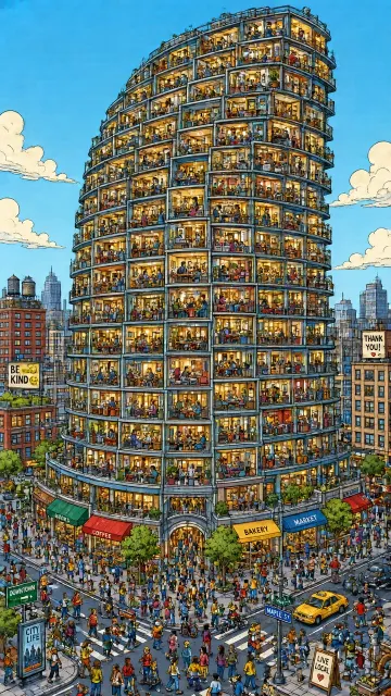 Dense Narrative Skyscraper Illustration