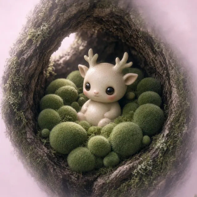 Moss-Covered Forest Spirit Ceramic Figurine