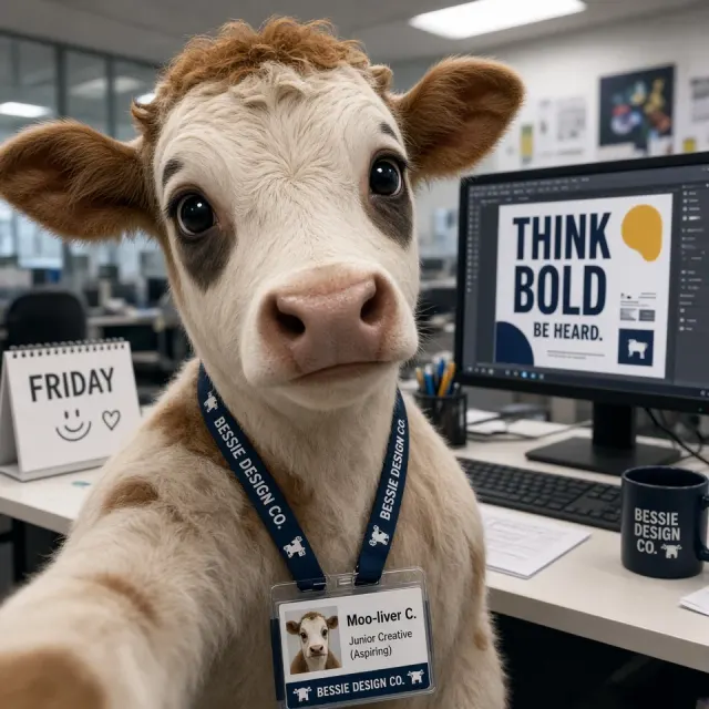Workplace Humor image example: Anthropomorphic Calf Office Selfie Illustration
