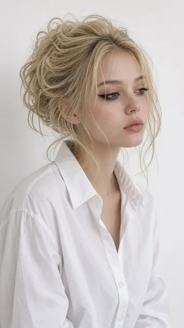 Candid Portrait of Blonde Woman in White Shirt