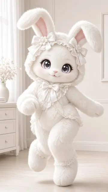 Playful White Fursuit Full-Body Character