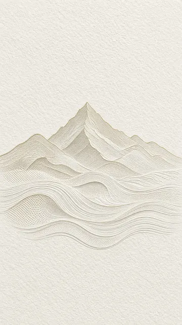 Minimalist Letterpress Poster of Mountains and Sea