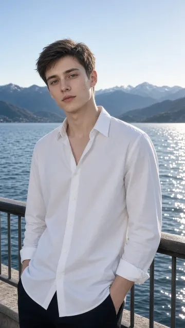 Lakeside Portrait of a Youth in White Shirt