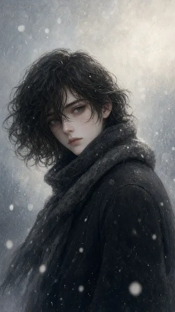Winter image example: Youth in Snow Looking Back Illustration