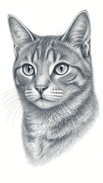 Vintage Stipple Ink Engraving Cat Portrait