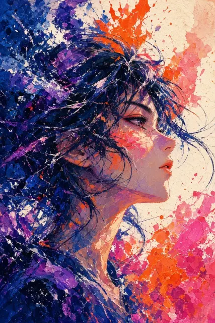 Dynamic Anime Gouache Impasto Close-Up