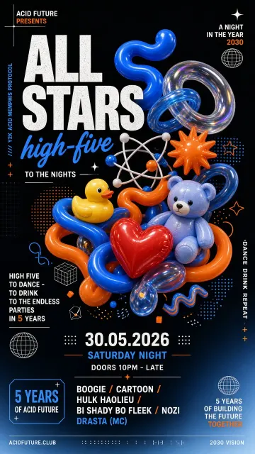 Retro Nostalgia image example: Y2K Acid Club Event Poster Design