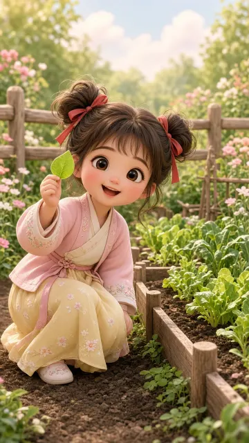 Pixar Style image example: Pixar Style 3D Toddler in Vegetable Garden