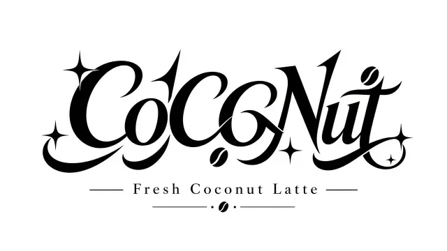 Beverage image example: Raw Coconut Latte Typographic Logo Design