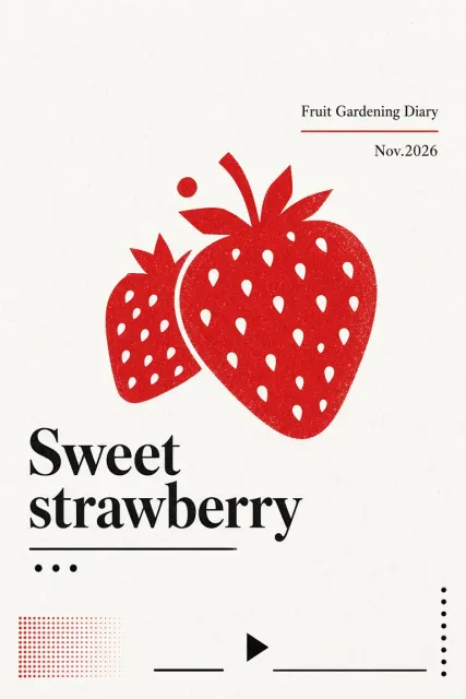Japanese Minimalist Silkscreen Strawberry Poster