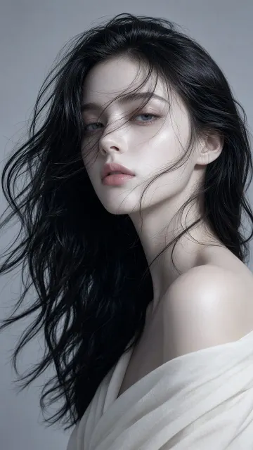 Striking Glamour Portrait with Windblown Flowing Hair