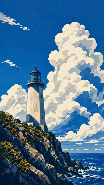 Screen Print image example: Retro Screen Print Coastal Lighthouse Illustration