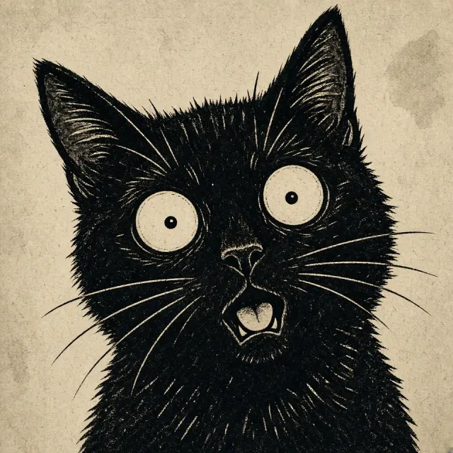 Minimalist Doodle Goofy Black Cat Print