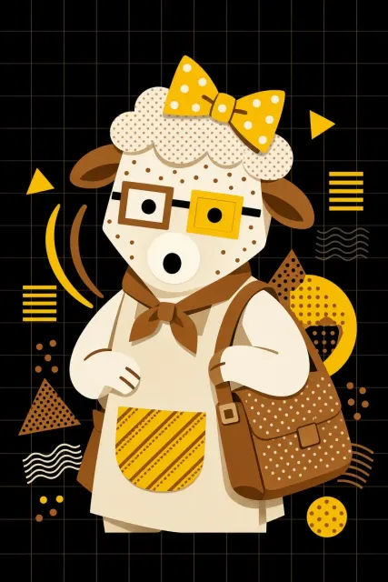 Animal Mascot image example: Memphis Style Geometric Sheep Baker Mascot