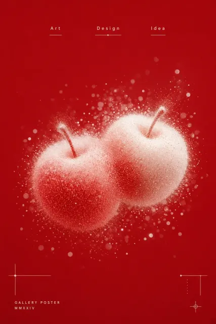 Dreamy and Ethereal image example: Abstract Particle Apples on Crimson Red Poster
