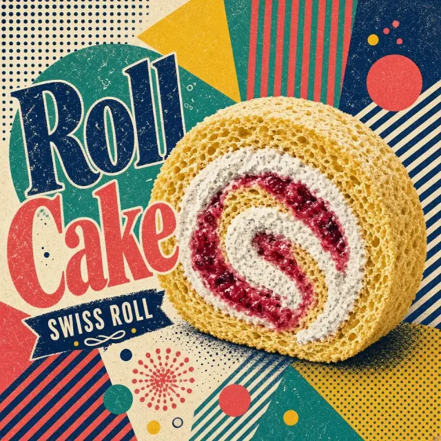 Culinary image example: Silkscreen Halftone Swiss Roll Bakery Illustration