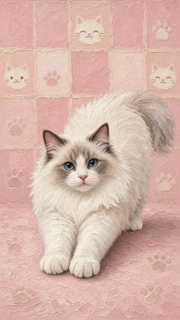 Fluffy Ragdoll Cat Stretching Oil Painting