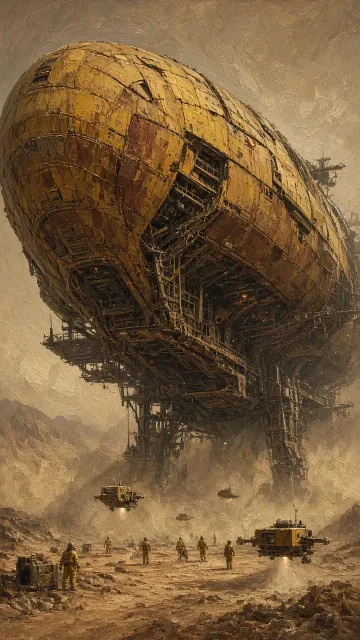 Atompunk Industrial Space Carrier Concept Painting